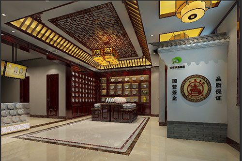 江油古朴典雅的中式茶叶店大堂设计效果图
